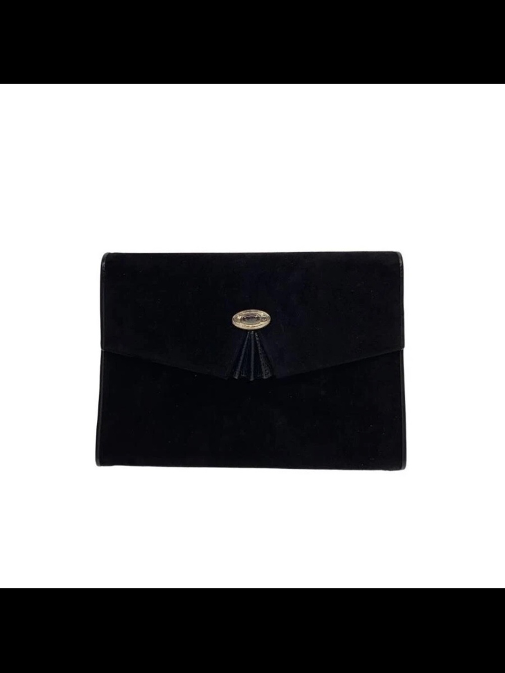 Gucci Black Suede Envelope Shoulder Bag with Gold Medallion
